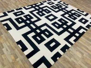 Modern Black & White Geometric Area Rug | Bold Maze Pattern Contemporary Carpet - Picture 1 of 6