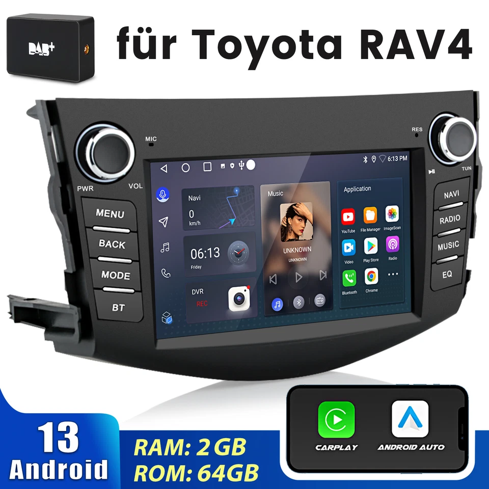 7" Android 13 Autoradio Für Toyota RAV4 2006-2012 GPS Navi BT WIFI DAB SWC 2+64G - Bild 1 von 4