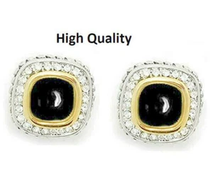 black earring eternity yellow 18kt white gold crystal cable omega pierced NEW - Picture 1 of 3