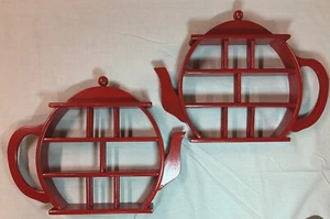 2 Wooden 3 Tier Teapot Curio Wall Shelfs Collectibles Retro Vintage - Picture 1 of 9