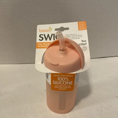 Boon Swig 270 ml biberón de agua taza para sorber con pajita de silicona bebé/niño pequeño 6 m+ rubor Foto 1 de 4
