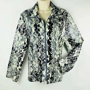 Ruby Rd Animal Pint Jacket Blazer Women Size 10 Gray Sparkle Zip Front Pockets - Picture 1 of 12