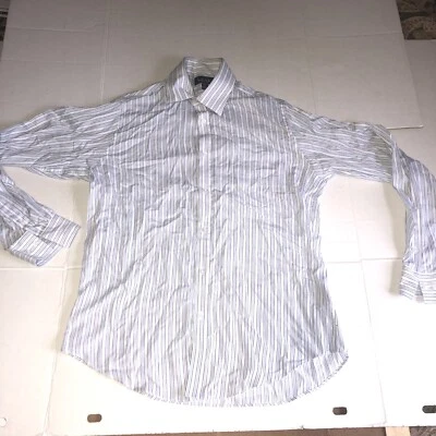 Nicole Miller White Striped Button Down Shirt L 16 34/35 Mens - Изображение 1 из 4