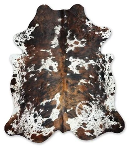 Tricolor Cowhide Rug, Hair on Hide, Cow Skin Rug, Cow hide Rug (M) (L) (XL)(XXL) - Picture 1 of 7