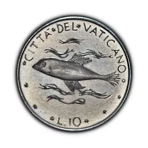 VATICAN CITY. 1975, 10 Lire - Paul VI, XIII, Fish, Ichthys, Jesus Son Savior 20 - Picture 1 of 3