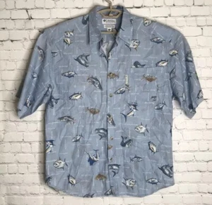 Columbia Men's Button Up Fish Shirt Size Medium Fishing Pattern Blue - Picture 1 of 5