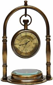 Maritime Brass Antique Desk Clock With Compass Home Decor Nautical Watch