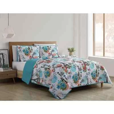 Juego de edredón reversible VCNY Home Eiffel - azul 3 piezas completo - Queen Paris Foto 1 de 4