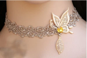 Gargantilla/collar de encaje con champán. De colección-Retro-Gótico-Emo. Mariposa. Boda. Nuevo con etiquetas - Imagen 1 de 4
