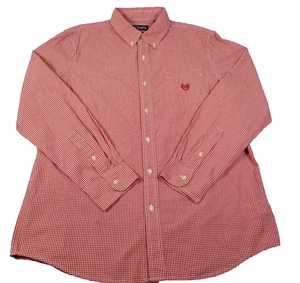 Chaps Button Up Shirt Mens Large L Red White Gingham Check Long Sleeve Easy Care - Picture 1 of 12