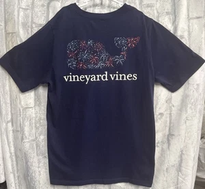 Vineyard Vines Firework Whale Short Sleeve Shirt Blue Youth Size Small  8-10 - Picture 1 of 4