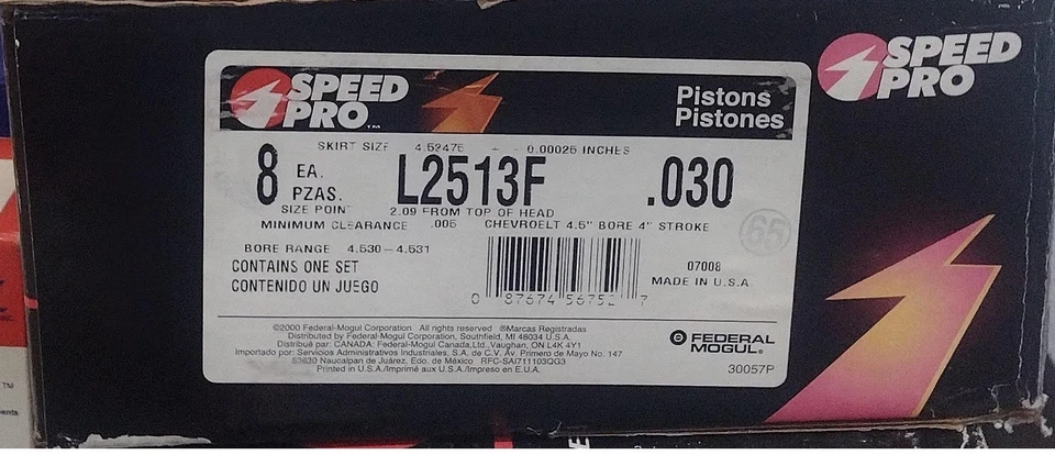 Speed Pro L-2513F 30 Forged Piston Big Block Chevy 4.530" bore Flattop  set of 8 - Image 1 of 1