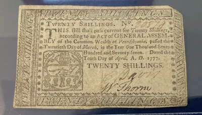 " Rare & Choice "   PCGS VF30   1777 Twenty Shillings  Pennsylvania Colonial - Image 1 of 4