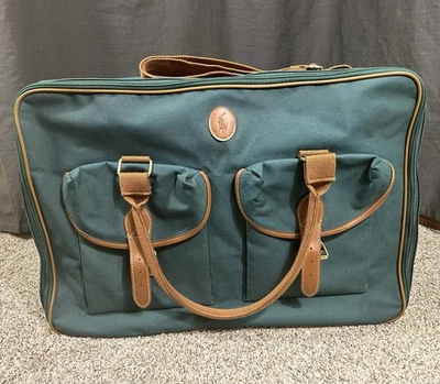 Vintage Polo Ralph Lauren Weekender Soft Duffle Travel Bag Green Brown Accents - Image 1 of 4