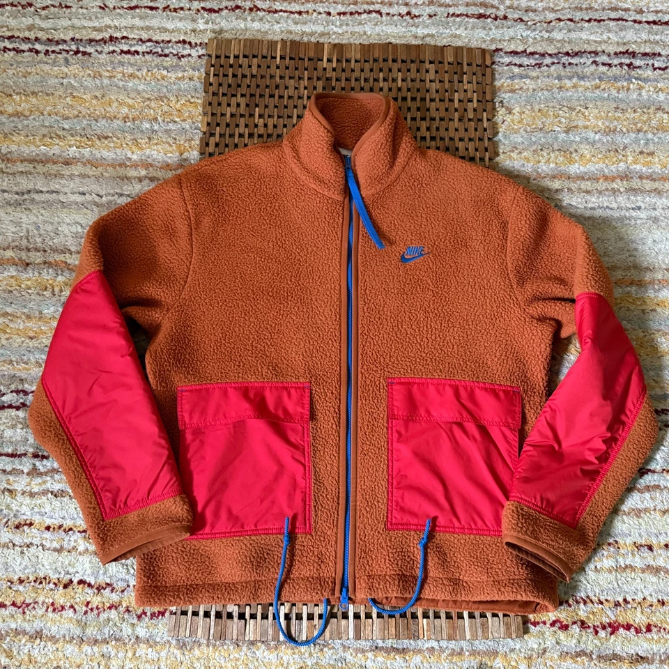 Nike Retro Pile Cremallera Completa Chaqueta Utilitaria Tostado Naranja Azul Cremallera Completa Mediana M Foto 1 de 3