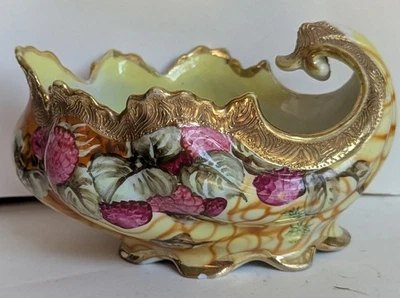 Rare Nippon Raspberries Bowl Hand Painted Gold Trim Ornate Form Signed - Image 1 of 4
