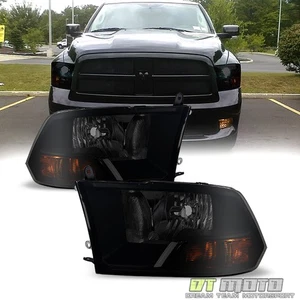For 2009-2018 Dodge Ram 1500 2500 3500 Blk Smoke Headlight Headlamp Left+Right - Picture 1 of 5