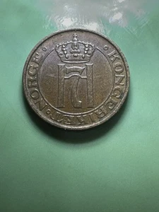 1932 NORWAY 1 ORE COIN, HAAKON VII.  DDR Big Error! - Picture 1 of 7