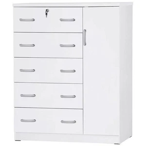 Pemberly Row Modern 5 Drawer Wooden Tall Chest Wardrobe in White - Picture 1 of 2