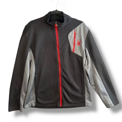 Jaqueta Spyder Masculina Grande Preta Cinza Zíper Completo Lã Soft Shell Esqui Vermelho Acentos - Imagem 1 de 4