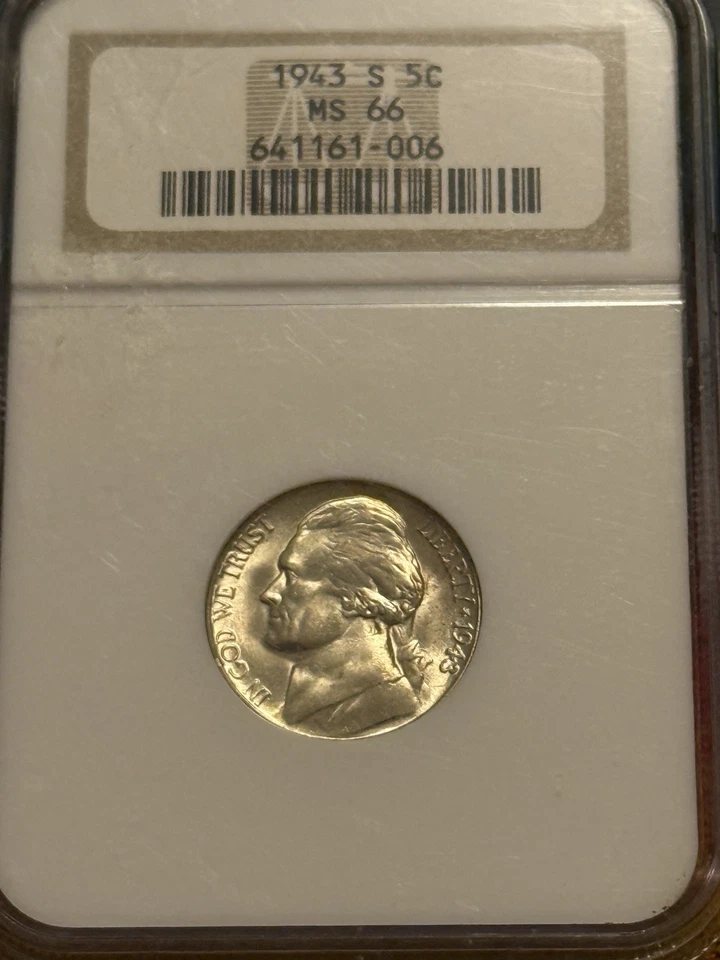 1943-S Jefferson Nickel PCGS MS66 War Silver Alloy Gem San Francisco Mint - Image 1 of 4