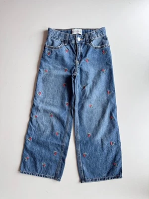 Pantalones de mezclilla para niñas ABERCROMBIE & FITCH bordados cereza tiro alto pierna ancha, talla 7/8 Foto 1 de 4