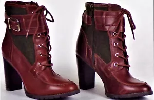 ANTONIO MELANI 6M brown/green high-heel lug-sole boots leather/fabric uppers - Picture 1 of 16
