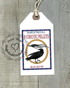 Hang Tags PRIMITIVE AMERICANA PATRIOTIC CROW FEEDSACK TAGS #1234 Gift Tags - Picture 1 of 7