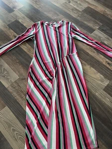 Zara Ribbed Striped Gathered Ruched Dress size Large - Picture 1 of 11