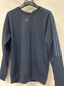NEW! Mens size MEDIUM Adidas Lightweight Fleece Crew Neck Navy Logo Stripes - Picture 1 of 8