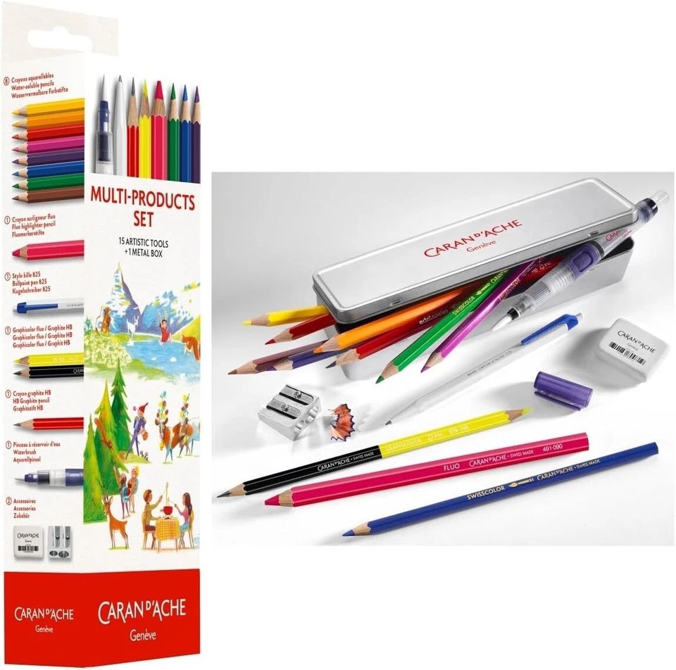 Caran d'Ache Multi Products Set 15 Artist Colour Pencils In Metal Tin Box Case - Image 1 of 4
