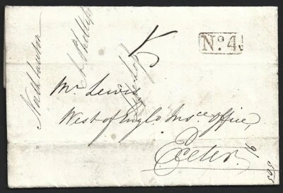 GB 1837 EL with CREDITON PENNY POST & boxed R.H. "No. 4" - Image 1 of 2