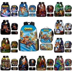3D Crash Bandicoot School Backpack Rucksack Insulated Lunch Bag Pencil Case SetR - Picture 1 of 25