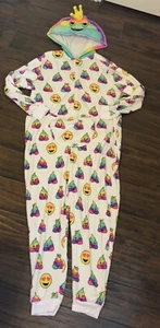 Justice Rainbow Emoji Poop Onepiece Plush Hood Zip Up Teen Tween Girls Sz 20 - Picture 1 of 3