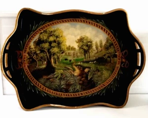 Jeanne Reed's Hand Painted Wood Serving Tray with Handles Butler Table 28x20x5 - Picture 1 of 18