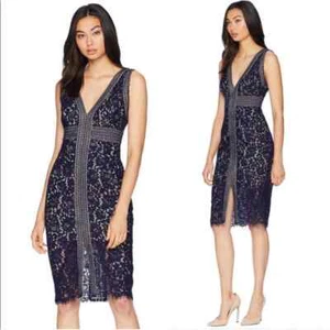 Vestido BARDOT Azul Marino Morgan Encaje Vaina Cóctel Hasta la Rodilla Talla 4/XS NUEVO - Imagen 1 de 11