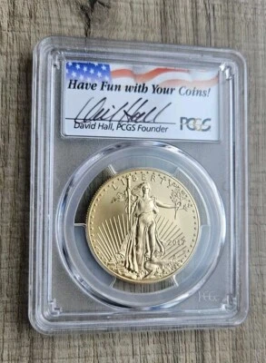 2017 W $50 ONE OUNCE GOLD EAGLE BURNISHED PCGS SP/MS 70 FIRST STRIKE HALL SIG - Image 1 of 4