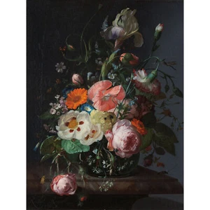Ruysch Stillleben Blumen Marmor Tischplatte extragroßer Leinwanddruck - Bild 1 von 6