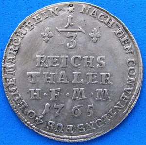 1765 Munster German States 1/3 Reichs Thaler Silver Coin, overstrike, aEF-EF - Picture 1 of 6
