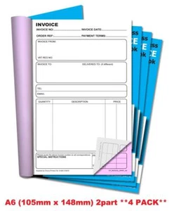 Cherry NCR Invoice Duplicate Books A6 (105mm x 148mm) 50 sets Pocketsize x4 Pack - Picture 1 of 5