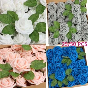 25/50Pcs Artificial Flower Real Looking Foam Roses Decoration DIY for Wedding US - Picture 1 of 21