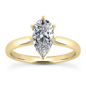 Anillo solitario de diamantes pera genuina D VS2 tratado oro amarillo de 14 quilates 0,92 quilates - Imagen 1 de 5