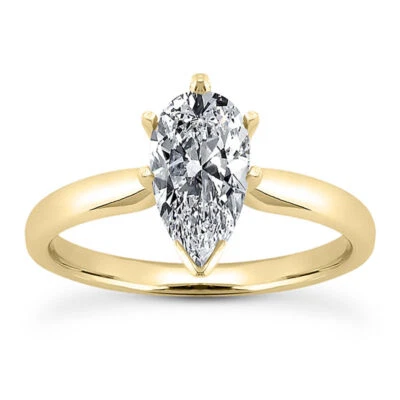 Genuine Pear Diamond Solitaire Ring D VS2 Treated 14K Yellow Gold 0.92 Carat - Image 1 of 4