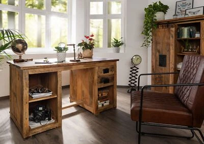 Schreibtisch Mango 140x80x76 natur lackiert RAILWAY #161 - Bild 1 von 4