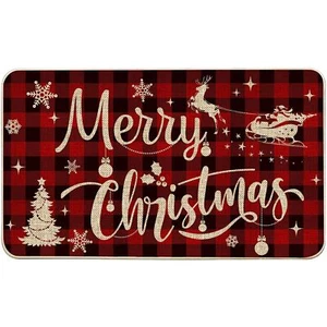 Front Door Mats Floor Welcome Outdoor Chirstmas Red Plaid Merry Doormats 17x29 - Picture 1 of 7