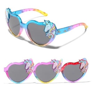 ShadyVEU Retro Cute Toddler Heart Shaped Unicorn Glitter UV400 Kids Sunglasses - Picture 1 of 14