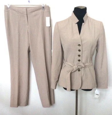 NEW Atelier Women's Beige Belted Polyester Blend 2Piece Pant Suit Size 8P $240 - Image 1 of 4