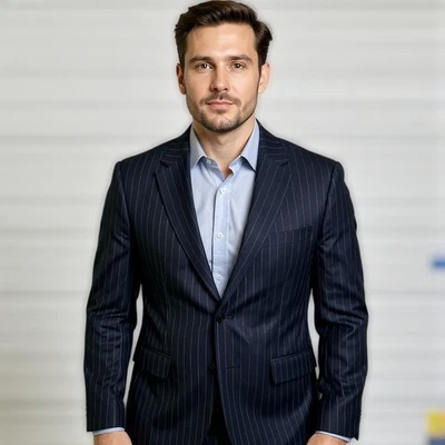 Haband Mens Blazer Jacket Executive Division Stripped Navy Blue 2 Button 48 Reg - Image 1 of 4