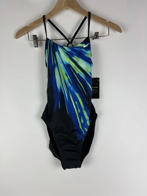 Nike Hydrastrong Women’s 30/4 Cut Out One Piece Swimsuit (NESSA015-494) Stripes - Image 1 of 4
