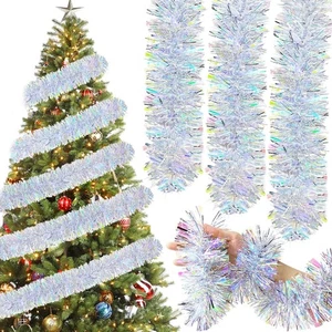 50Ft Iridescent White Christmas Tinsel Garland Artificial Pine Streamers Hanging - Picture 1 of 5